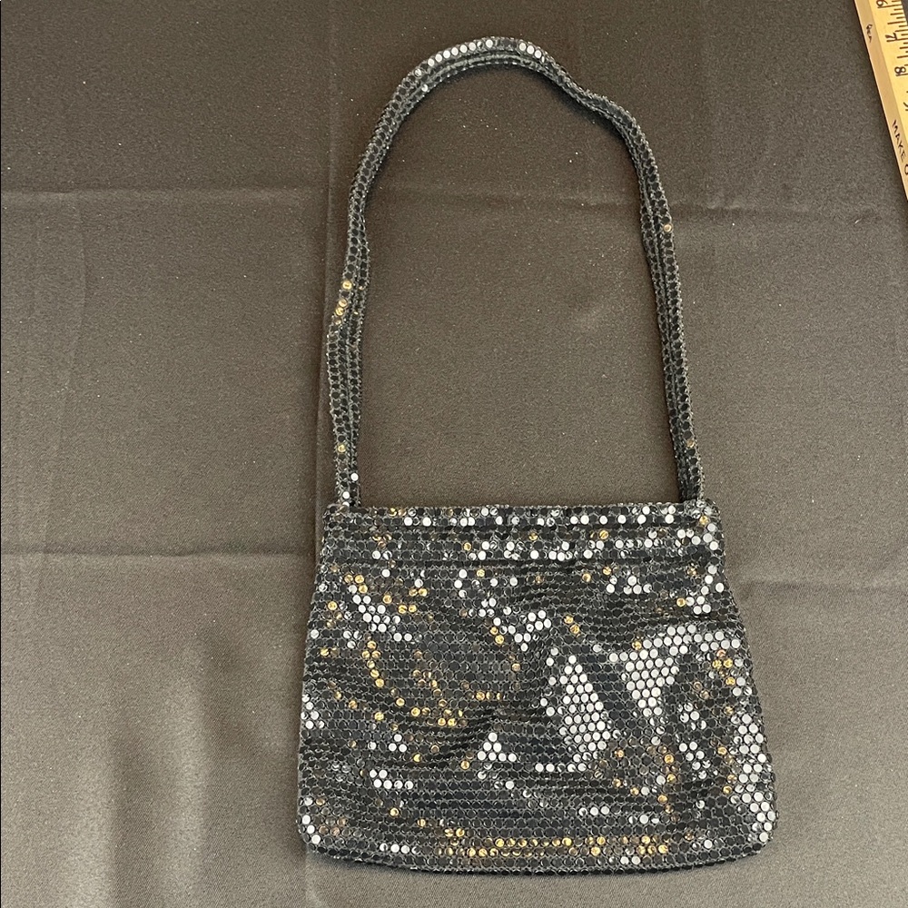 Vintage Lumured Black Sequin Shoulder Bag - Evening Sparkle fancy purse